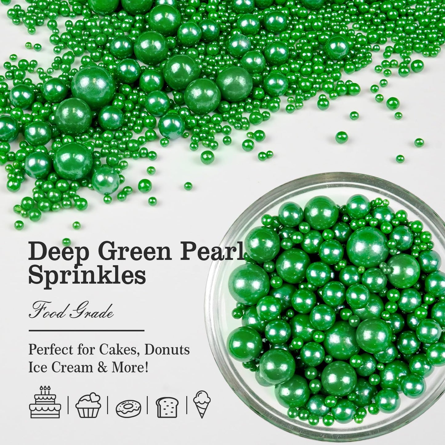 Deep Green Pearl Sugar Christmas Sprinkles, Edible Candy Pearls, 150g/5.29oz, Green Sprinkles for Cake Decorating, Baking Cake Decorations, Cupcakes, Foodgrade Toppers, Wedding Party Supplies