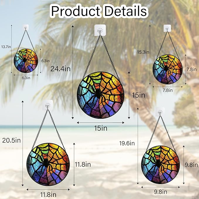 Stained Glass Suncatcher, Colorful Spider Sun Catcher Black Insect Stain Glass Window Hanging Decoration Mother's Day Birthday Gifts for Women Men Mom Nana 7.8 in