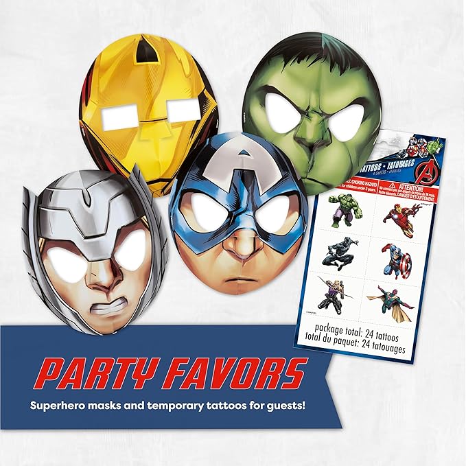 Marvel Avengers Party Supplies and Decorations, Avengers Birthday Party Supplies, Serves 16 Guests, Officially Licensed with Table Cover, Banner Decor, Plates, Napkins, and More