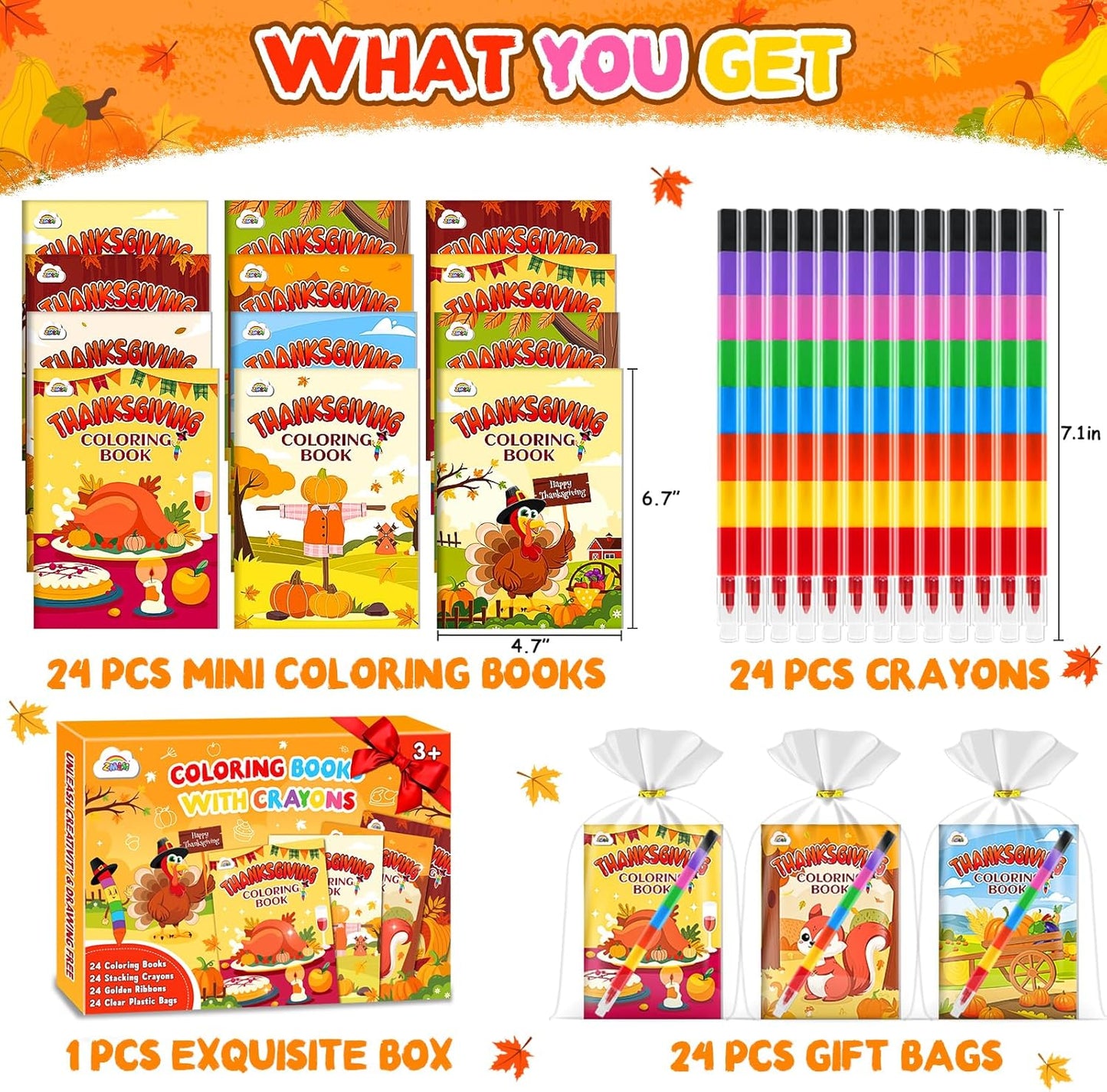 ZMLM 24 Coloring Books for Kids Party Favors: Bulk 24 Crayons Mini Coloring Books for Kids Ages 4-8 Birthday Goodie Bags Stuffers Toddlers Return Gifts Classroom Prizes Teacher Crafts (Thanksgiving)