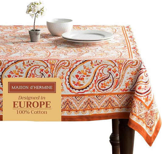 Maison d' Hermine Table Cloth Rectangle Table 100% Cotton 60 x 108 Inches Fall Tablecloth Reusable Everyday Use for Thanksgiving Christmas Decorations Dining Farmhouse Party (Palatial Paisley)