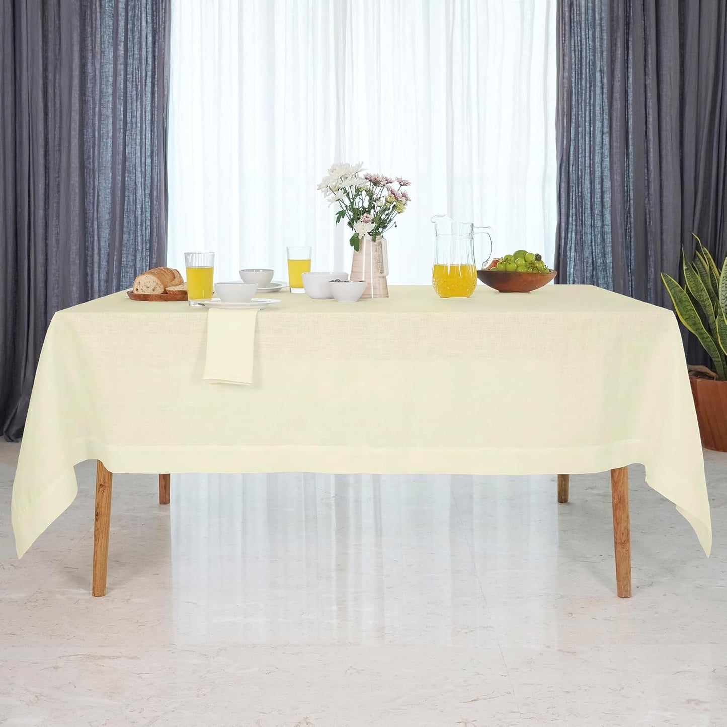 D'Moksha Homes Linen Cream Tablecloth 60 x 132 Inch - 100% Pure Linen Rectangular Tablecloth - Machine Washable Table Cloth for Fall, Autumn and Halloween