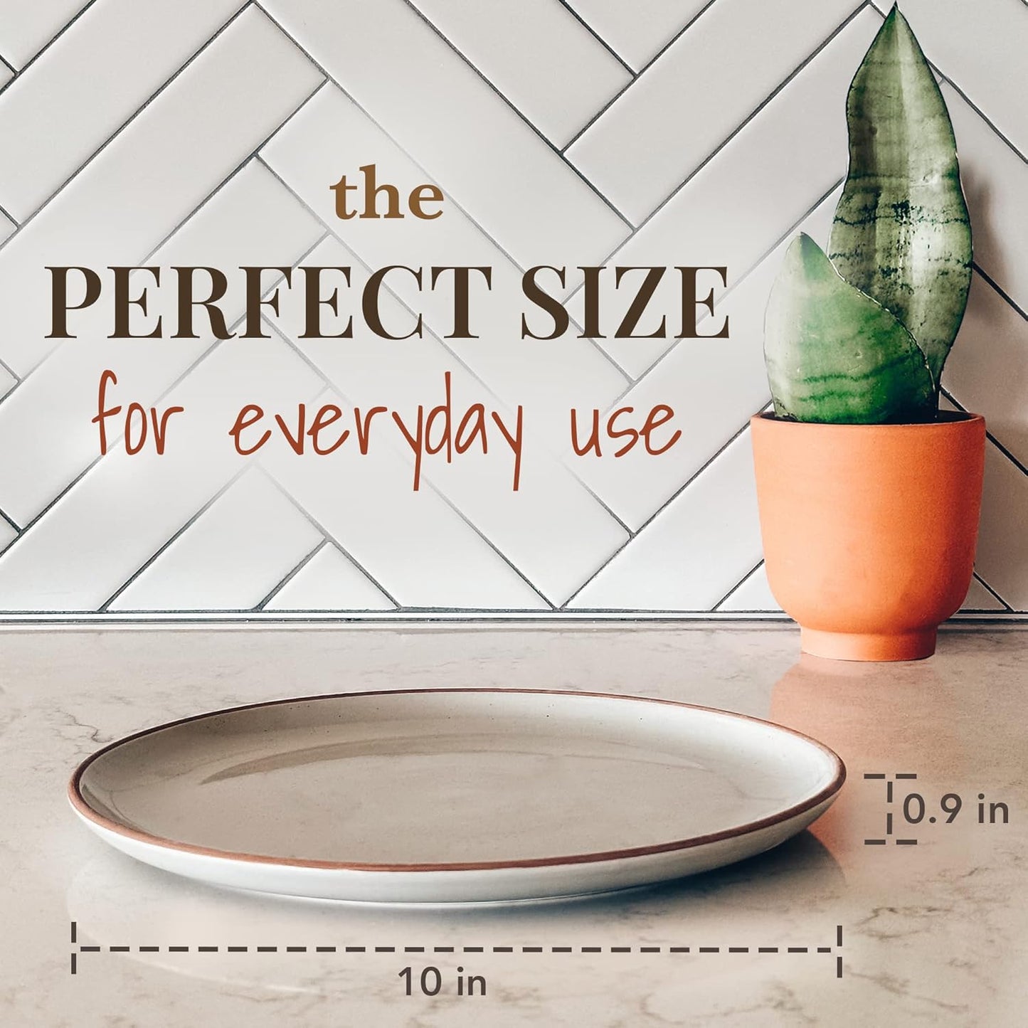 Mora Ceramic Dinner Plates Set of 6, 10 inch Dish Set - Microwave, Oven, and Dishwasher Safe, Scratch Resistant, Modern Rustic Dinnerware- Kitchen Porcelain Serving Dishes - Earl Grey
