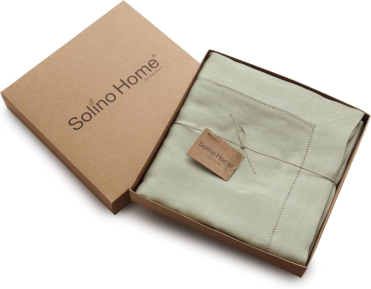Solino Home Linen Tablecloth for Rectangle Tables 60 x 156 Inch - Classic Hemstitch 100% Pure Linen Natural Table Cloth - Machine Washable Cloth Tablecloth for Fall, Autumn, Thanksgiving