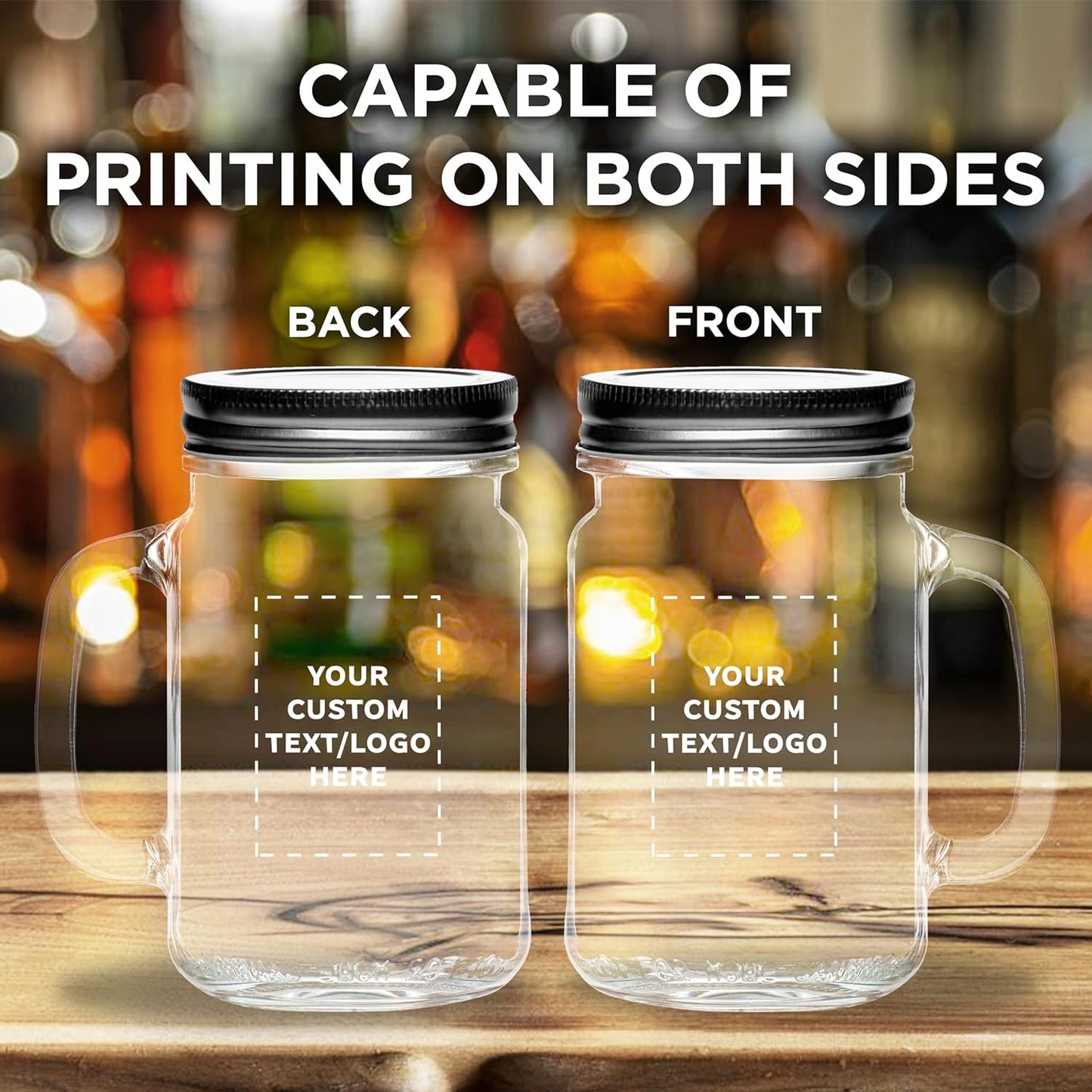 DISCOUNT PROMOS Custom Libbey Handle Mason Jars w/Lids 16 oz. Set of 10, Personalized Bulk Pack - Traditional style, High standard - Clear