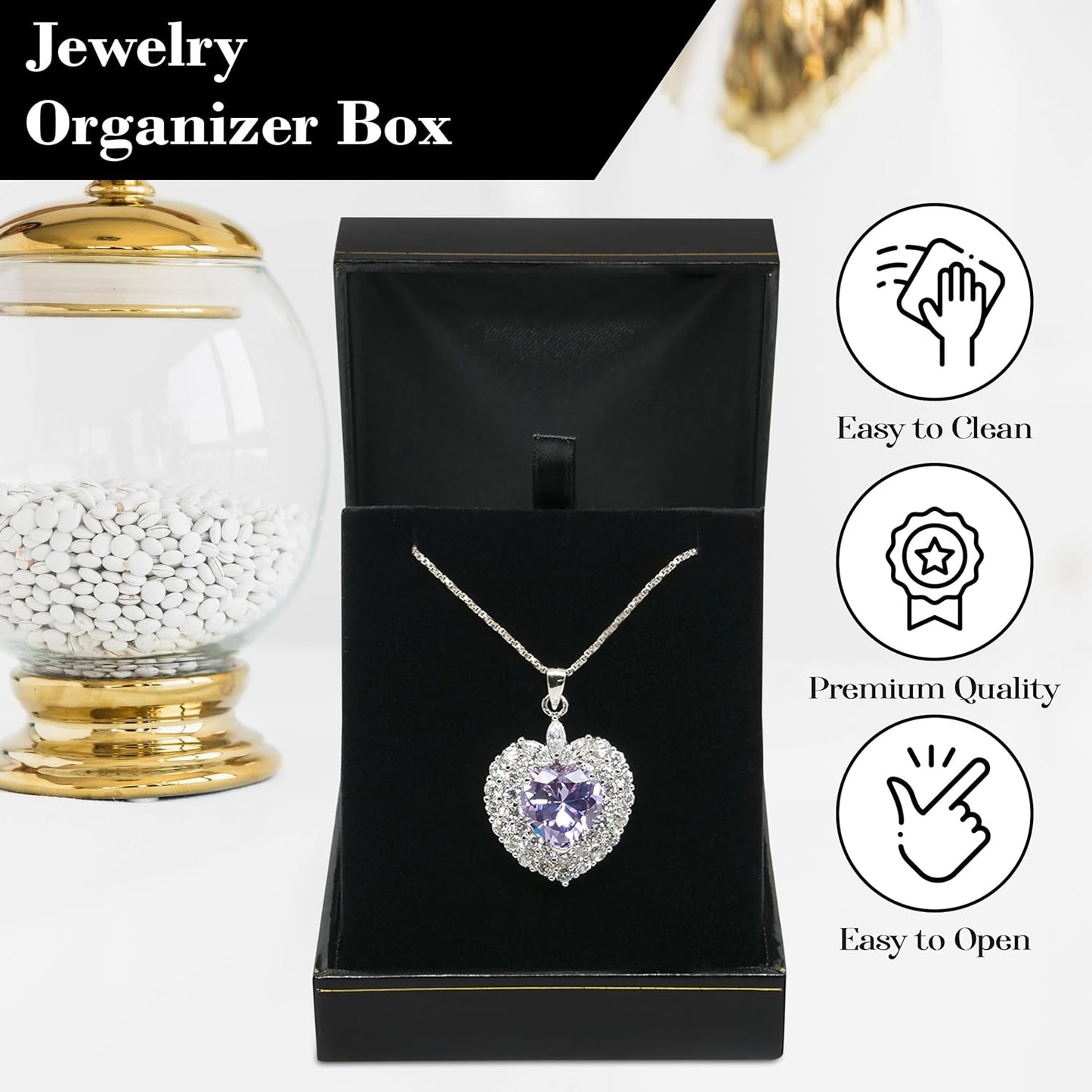 Novel Box Black Jewelry Box for Pendants 2.5x2.62x1 Inches - Pendant Gift Boxes with Gold Trim - Faux Leatherette Pendant Storage Case - Gift Presentation Cases for Pendants/Necklaces