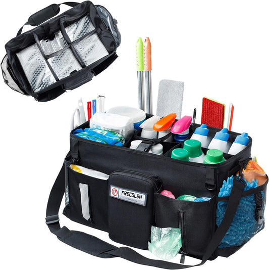 Large Cleaning Supplies Organizer-Cleaning Caddy Organizer With Handles & Shoulder Strap-Cleaning Bags for Cleaning Suppliers-Housekeepers Wearable Cleaning Tote Upgraded