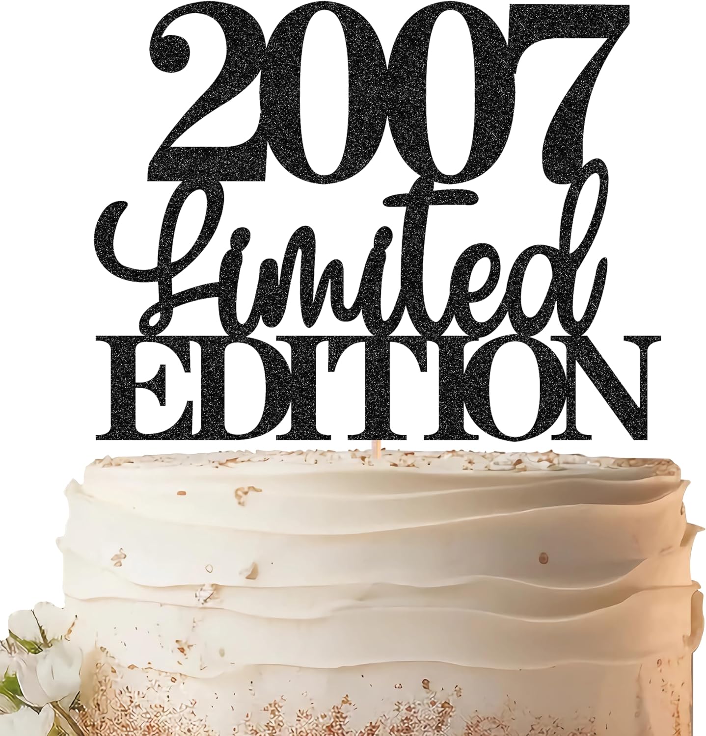 Limited EDITION 2007 Cake Topper - Black Glitter Happy 18th Birthday Party Cake Decoration Supplies, Cheer to 18 Years Cake Bunting Decor for 18th Birthday Party Photo Booth Props