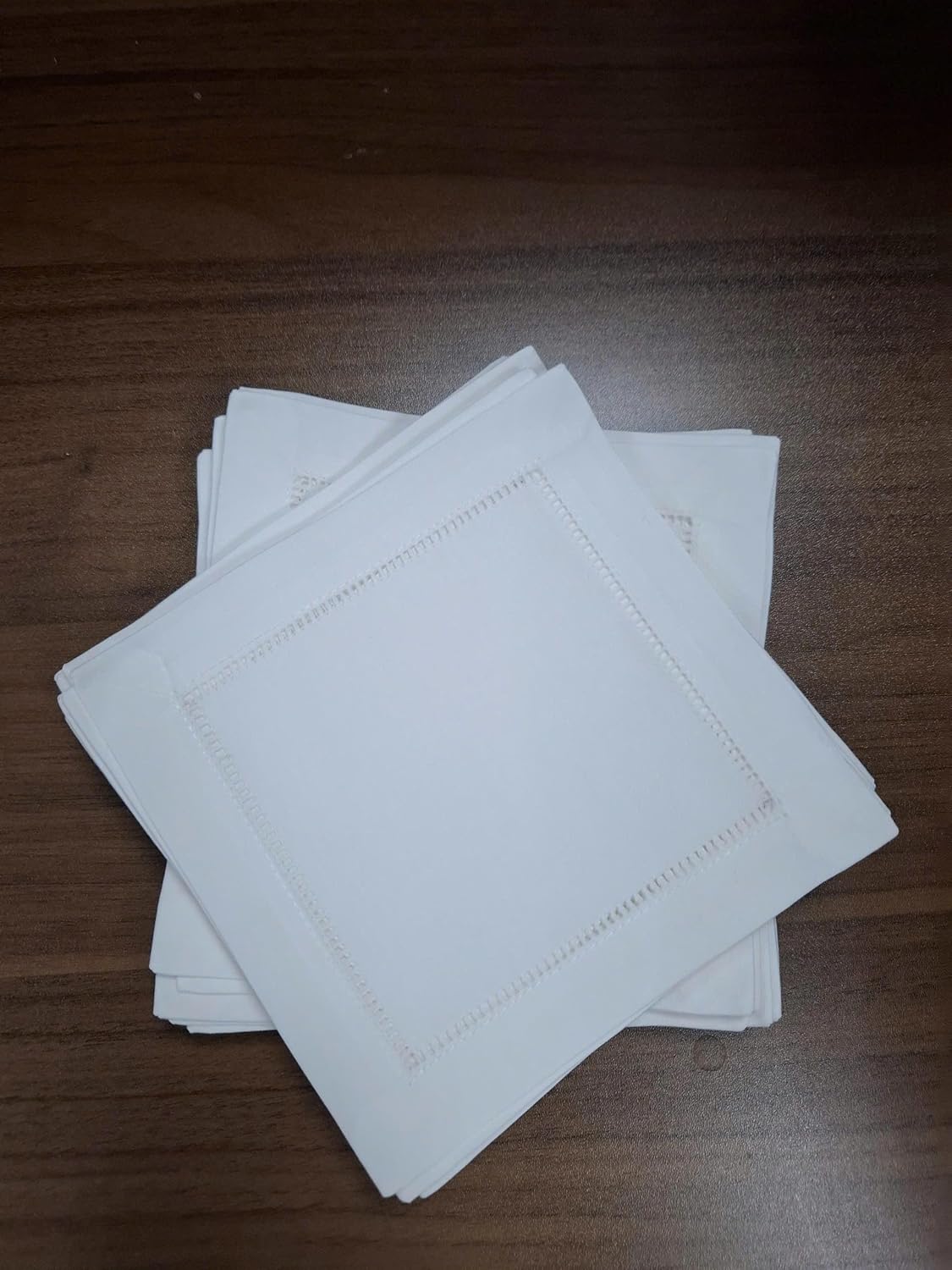White Cocktail Napkins 6x6 Set of 50 Linen Blend Cloth Coasters, Ladder Hemstitch Beverage Party Napkin Coaster Super Value Linen Napkins Bulk 50 Pack, Fabric Linen Cocktail Napkins, Fabric Coasters