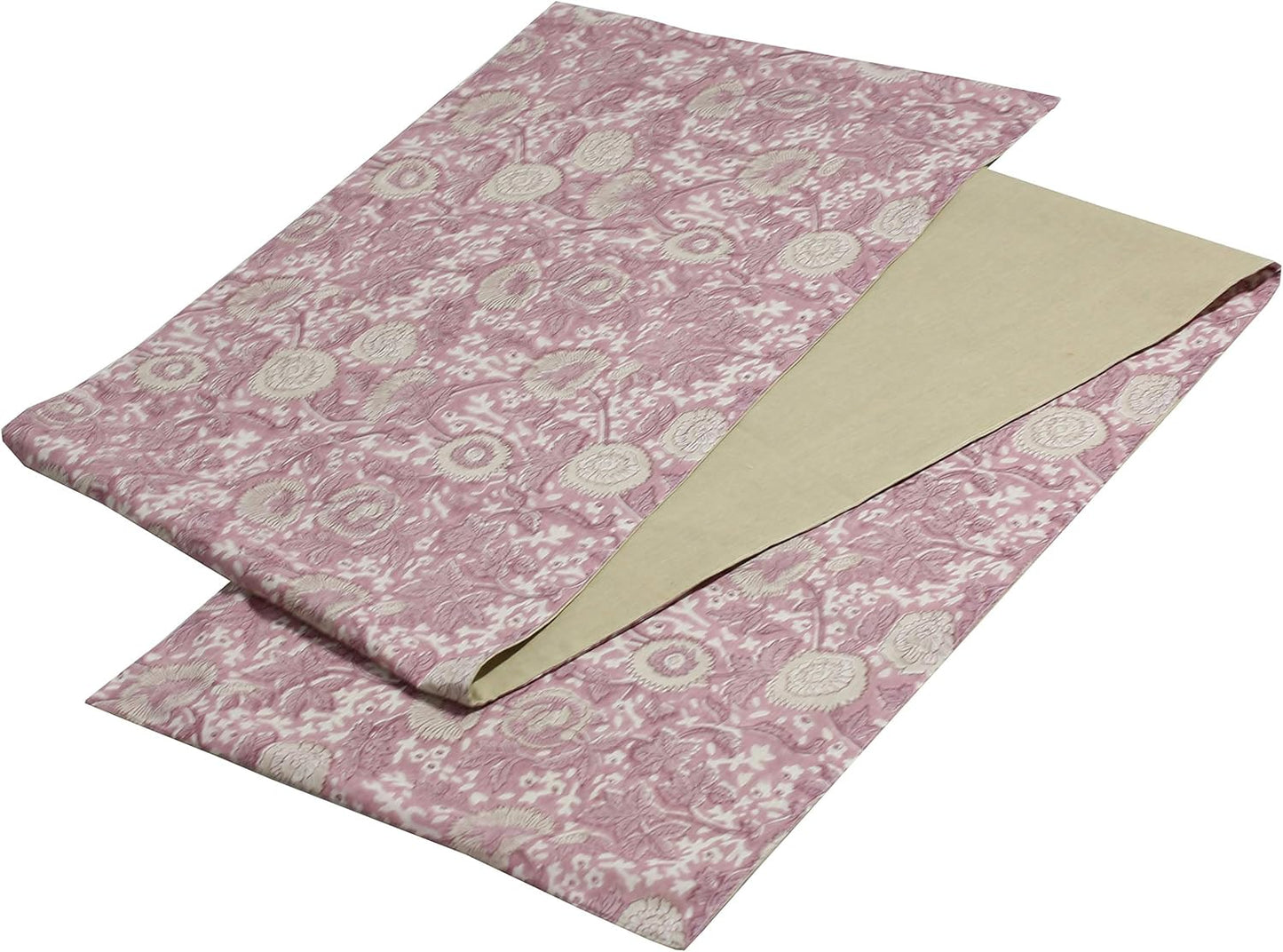 Indtresor Indian Heritage Fabric Cotton Table Linen Reversible Set Runner Napkins Mats in Pink Beige