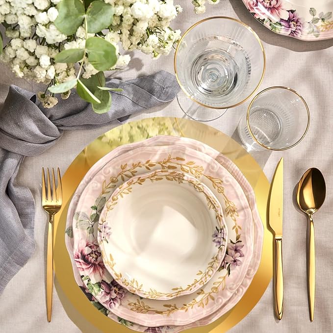 KesaPlan 50PCS Round Gold Placemats, 13" Disposable Paper Placemats for Dining Table, Mirrored Gold Charger Place Mat for Kitchen Banquet Table Setting Wedding Birthday Dinner Party
