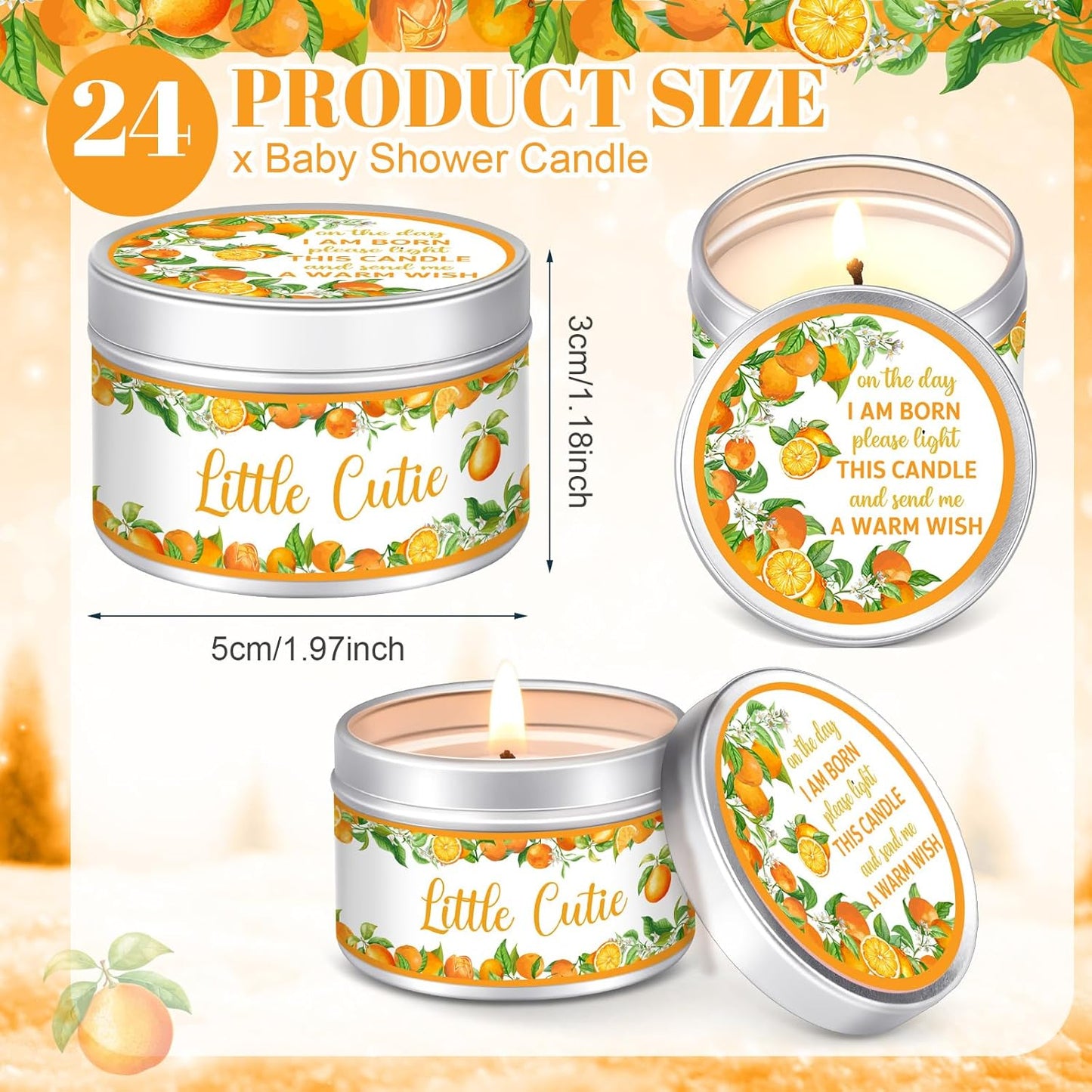 MTLEE 24 Pcs Mandarin Orange Baby Shower Party Favors Candles Lavender Scented Baby Shower Favors for Guests Rustic Tealights Candles Gender Reveal Return Gifts Girl Boy(1.2 Oz, Orange)
