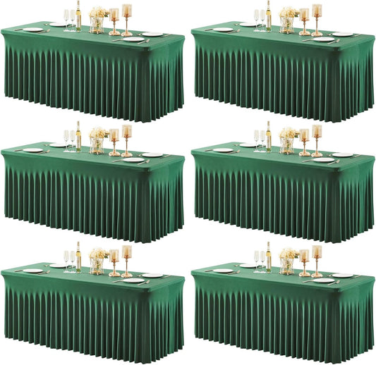 6 Packs Green Spandex Tableclothes for 8 Foot Rectangle Table, Spandex Table Covers 8FT Stretch Christmas Table Skirts Wrinkle Free Fitted Table Cover for Christmas, Wedding, Banquet & Parties