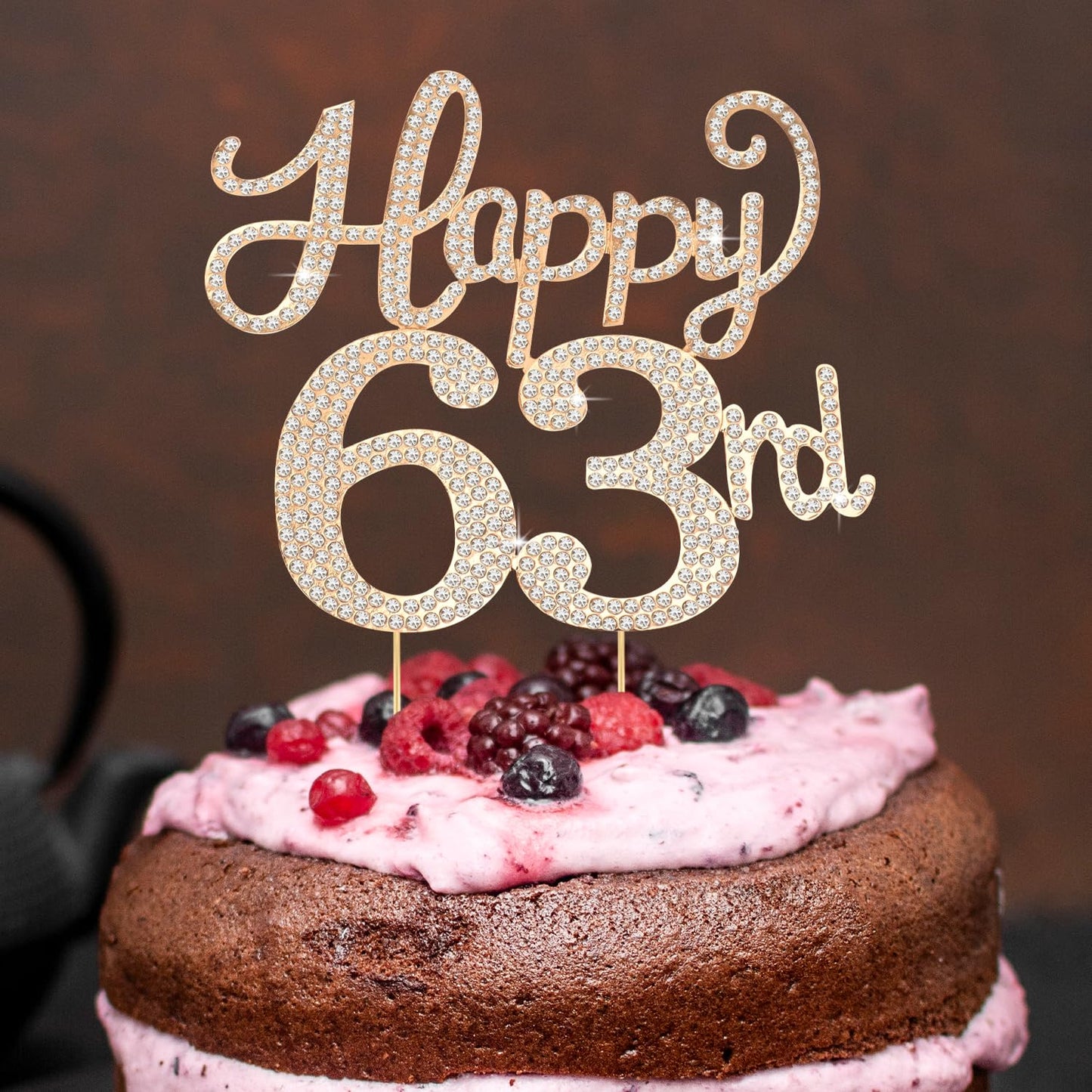 Happy 63rd Birthday Decorations,63rd Birthday Gold Rhinestone Cake Topper - Cheers to 63 Years Old Bday Party Metal Sparkly Cake Centerpieces Sign.