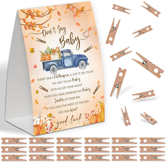 Blue Pumpkin Truck Shower Decorations,Don't Say Baby Baby Shower Game,Gender Neutral Baby Shower Decorations,Small Clothespin Game,Baby Shower Ideas,Baby Shower Games 50 Guest,Fall Party Games