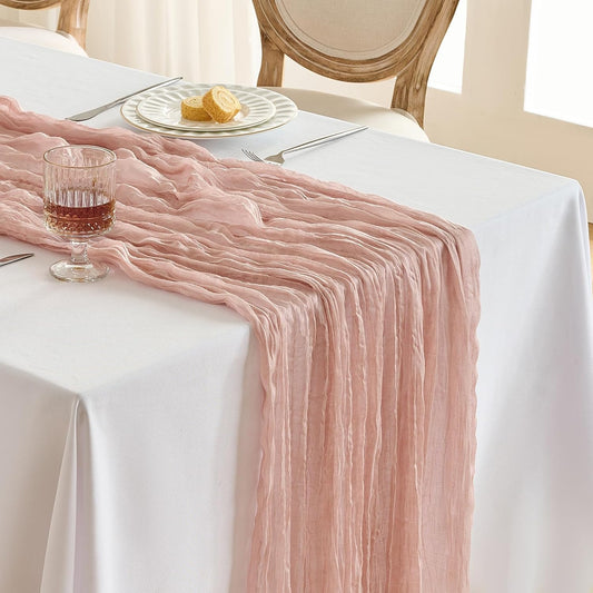 Fanami 1 Pack Cheesecloth Table Runner -10FT Dusty Pink Boho Gauze Cheese Cloth Table Runner 120 Inches Long Rustic Sheer Fabric Centerpieces for Wedding Birthday Party Bridal Baby Shower Decorations