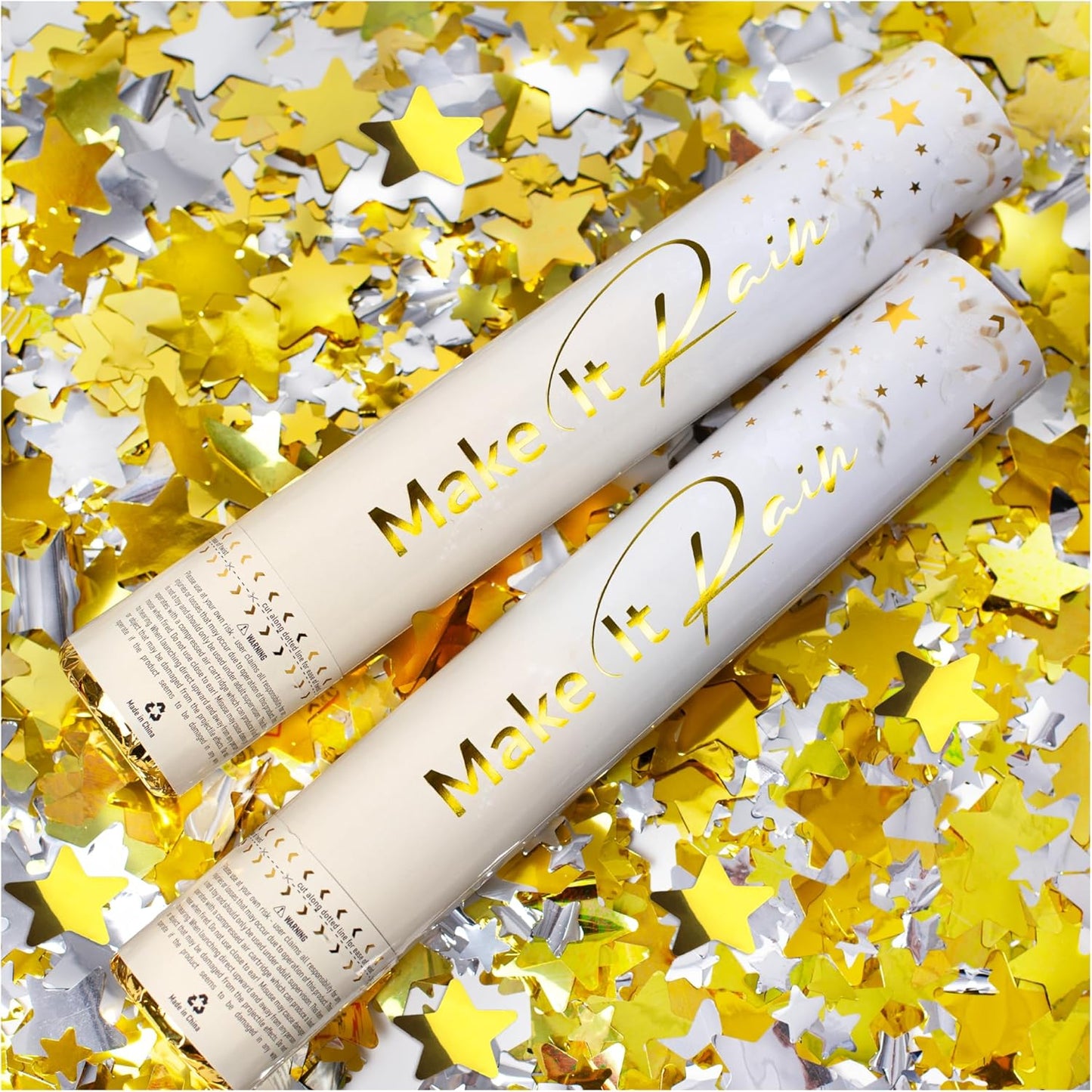 PrimePure Confetti Cannon Party Poppers - Gold Star Confetti Poppers - 2 Pack - New Years Party Cannon - Gold Glitter Stars Pop Gun for NYE 2026, Wedding, Birthday, Celebration, Events, Pranks