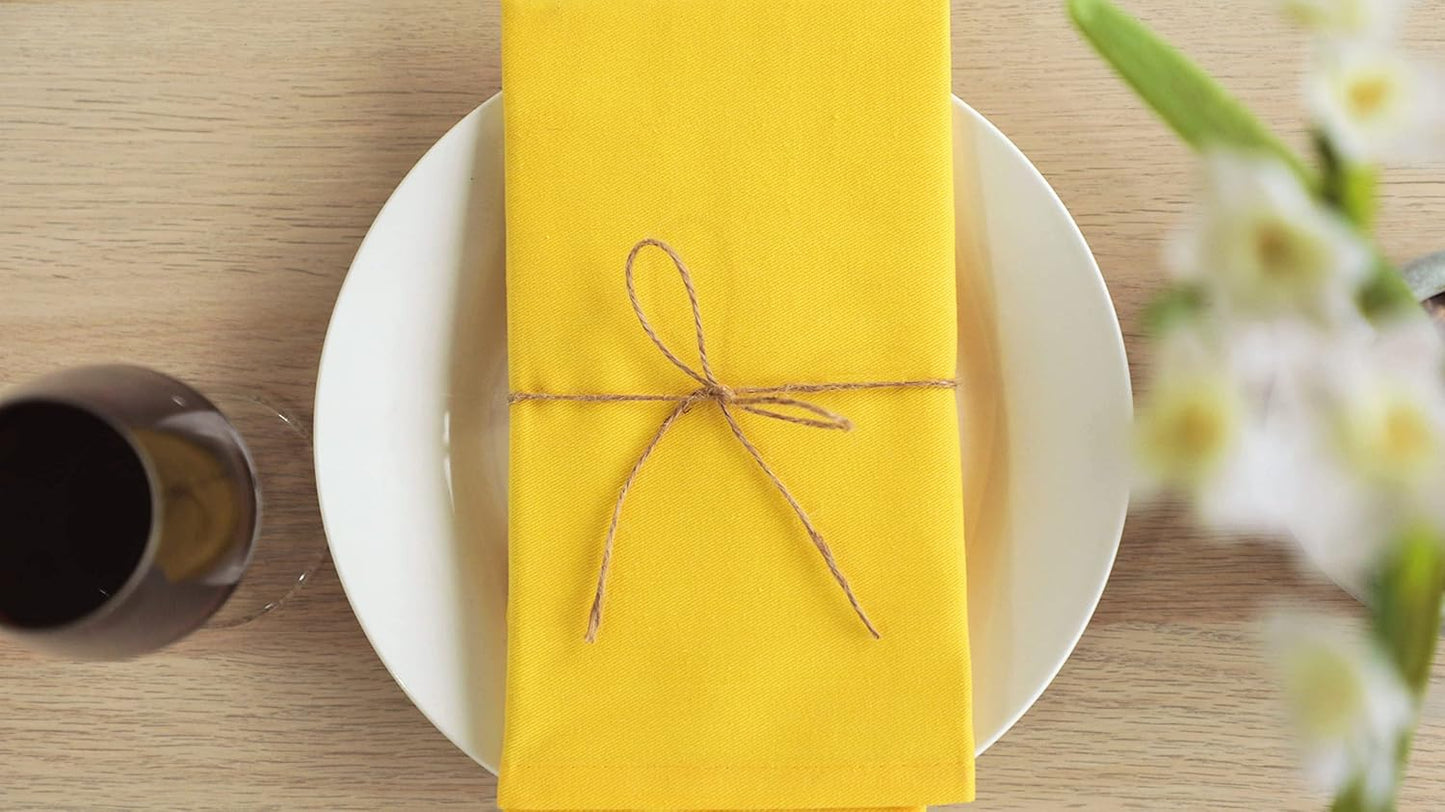 AMOUR INFINI Cotton Cloth Napkins Set of 12 - Soft Premium Dinner Napkins with Hemmed Edges, Hotel Quality 18x18 Inch for Home Dining, Table Decor (Yellow)