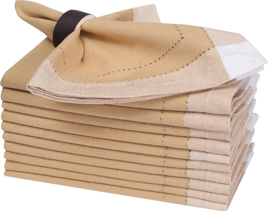 Homidate Cotton Cloth Napkins Set of 12 – 20x20 Beige Multi Double Hemstitched – Machine Washable Dinner Napkins for Weddings, Easter & Special Occasions