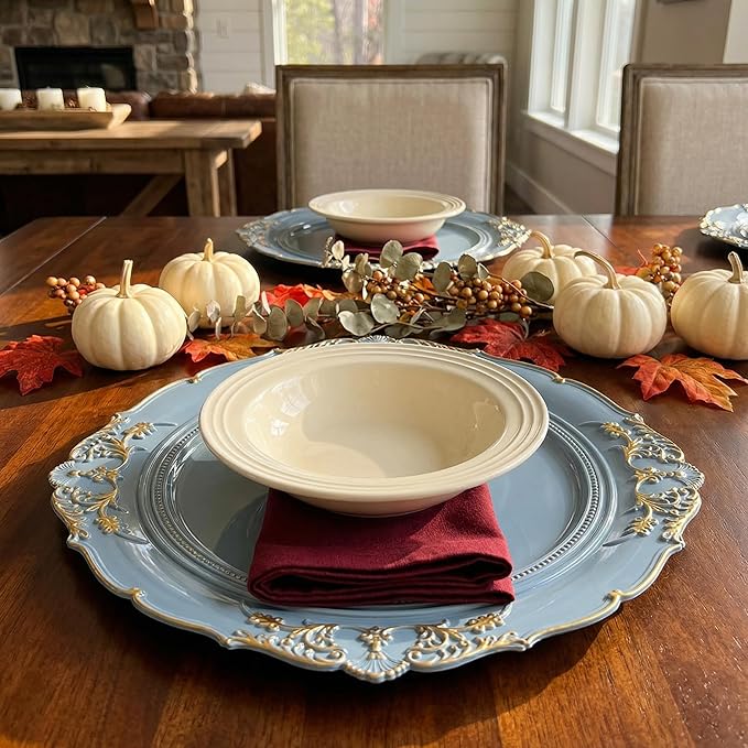 Blue Charger Plates, 13 Inch Embossed Chargers for Dinner Plates. Plastic Charger for Wedding, Party. (Set of 6)