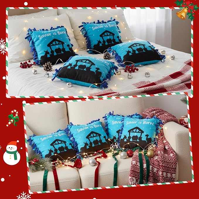 Mindsoft 6 Sets Nativity Tied Pillow Craft Kits DIY Christmas Nativity Crafts Gifts Christian Religious Pillow DIY Art for Holy Night Christmas Party Fun Home Activities