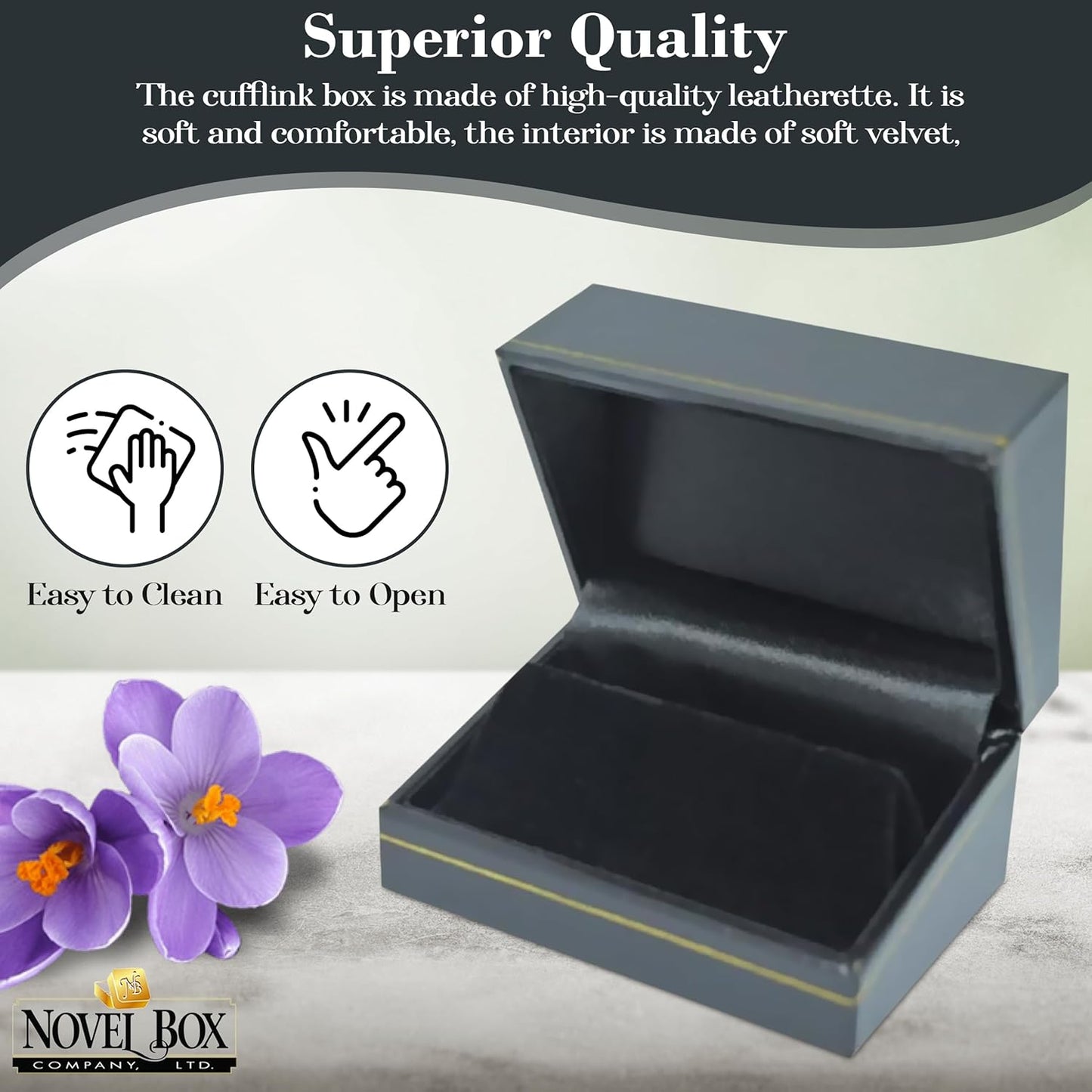 Novel Box Black Jewelry Box for Cufflinks 2.87x2x1.5 Inches - Stylish Cufflink Gift Boxes with Gold Trim - Faux Leatherette Cufflinks Storage Case - Gift Presentation Cases for Cufflinks Only