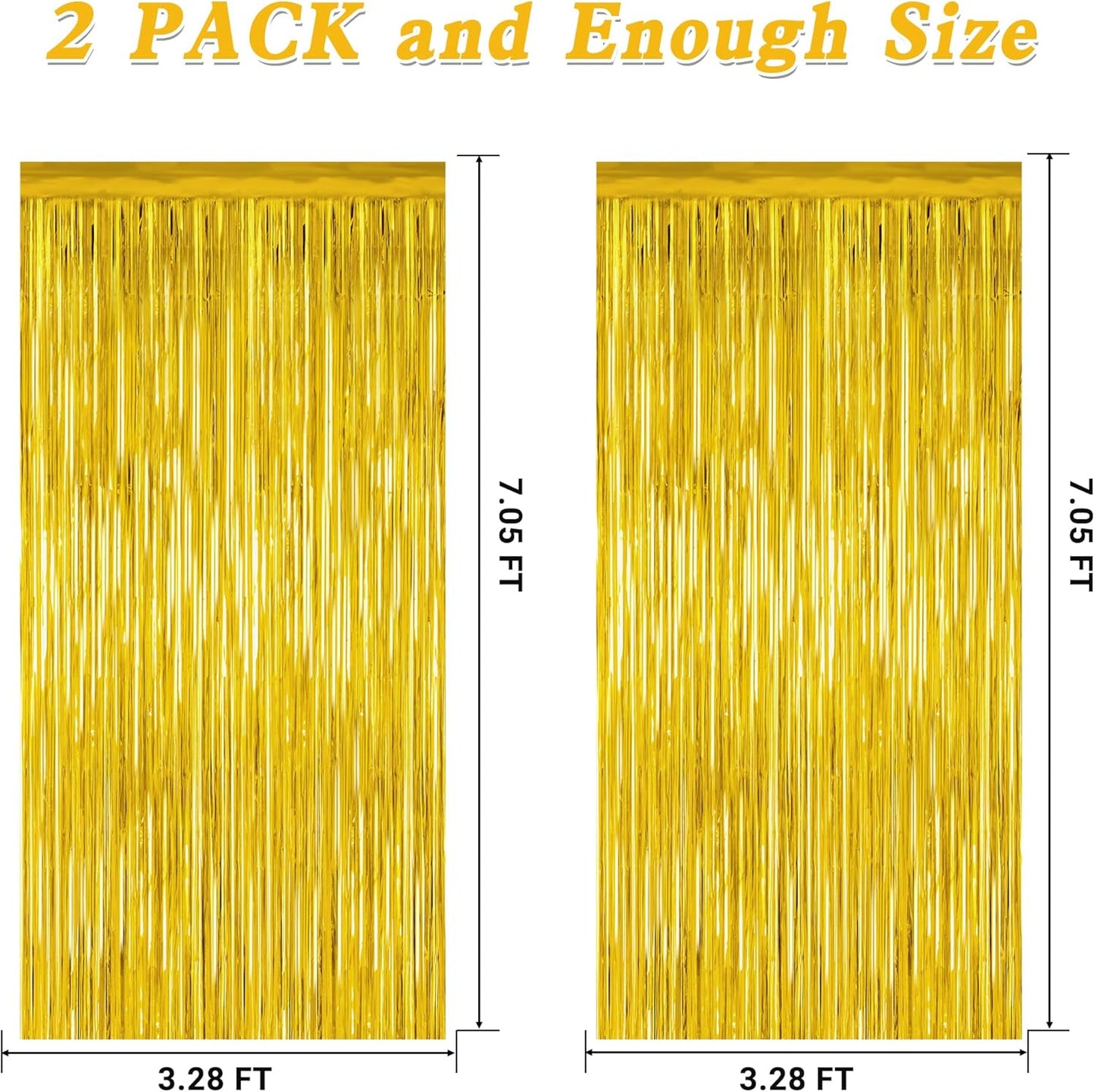 2 Pack Gold Tinsel Backdrop, 3.28 FT x 7.05 FT Metallic Fringe Curtain, Gold Color Graduation Backdrop Party Streamers, Party Supplies Door Decorations for Birthday Anniversaries