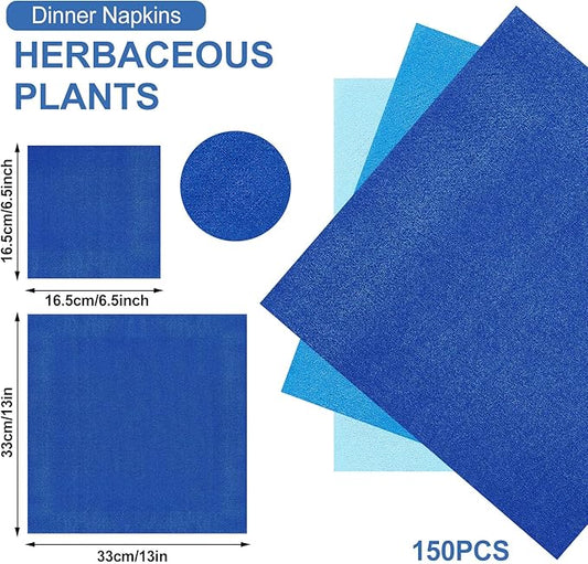 Whaline 150 Pack Blue Paper Napkins 6.5 x 6.5 Inch 3 Colors Luncheon Napkins Blue Theme Disposable Paper Napkins Dinner Napkins for Winter Party Celebration Supplies Table Decorations
