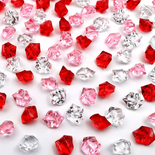 225 pcs Fake Crushed Ice Cube, Assorted Colors Fake Diamond Acrylic Clear Ice Rock Plastic Ice Cubes Vase Fillers for Centerpieces Home Decor 1 lb