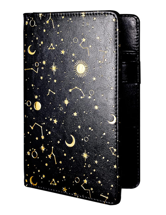 Mymazn Server Books for Waitress Book Server Wallet Server Pads Restaurant Waitstaff Organizer, Guest Check Book Holder Money Pocket Fit Server Apron (Black/Gold Moon Star Pattern)