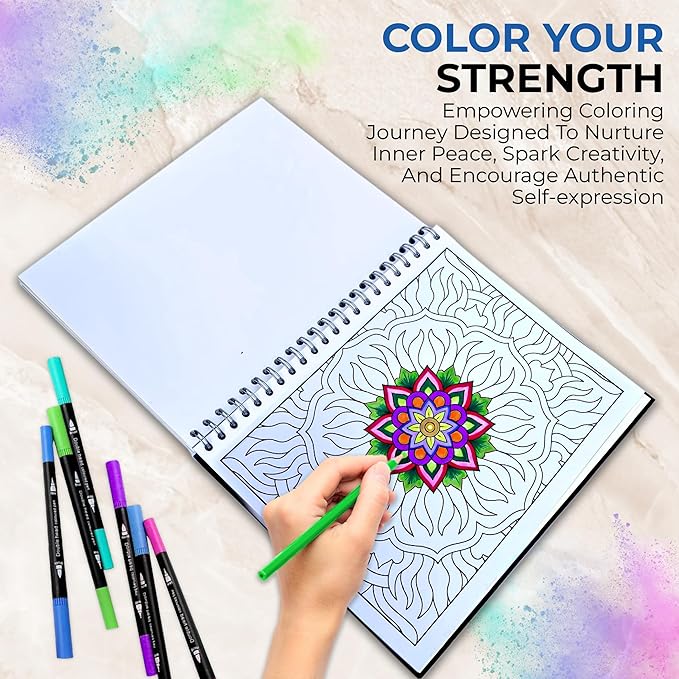 Spiral Bound Adult Coloring Book for Women - 40 Mandala and Flowers Designs - Stress Relief & Relaxation - Single Sided, Perforated Pages, Large A4 Format