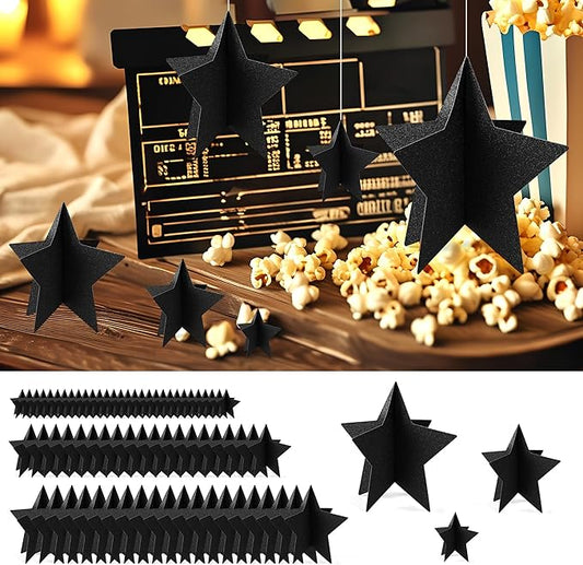 70 Pcs Black Star Centerpieces for Movie Night Party Decorations 3D 2025 Graduation Table Decor 3 Sizes 8" 5" 3" Red Carpet Film Show Theme Birthday Party Back to School Table Decor