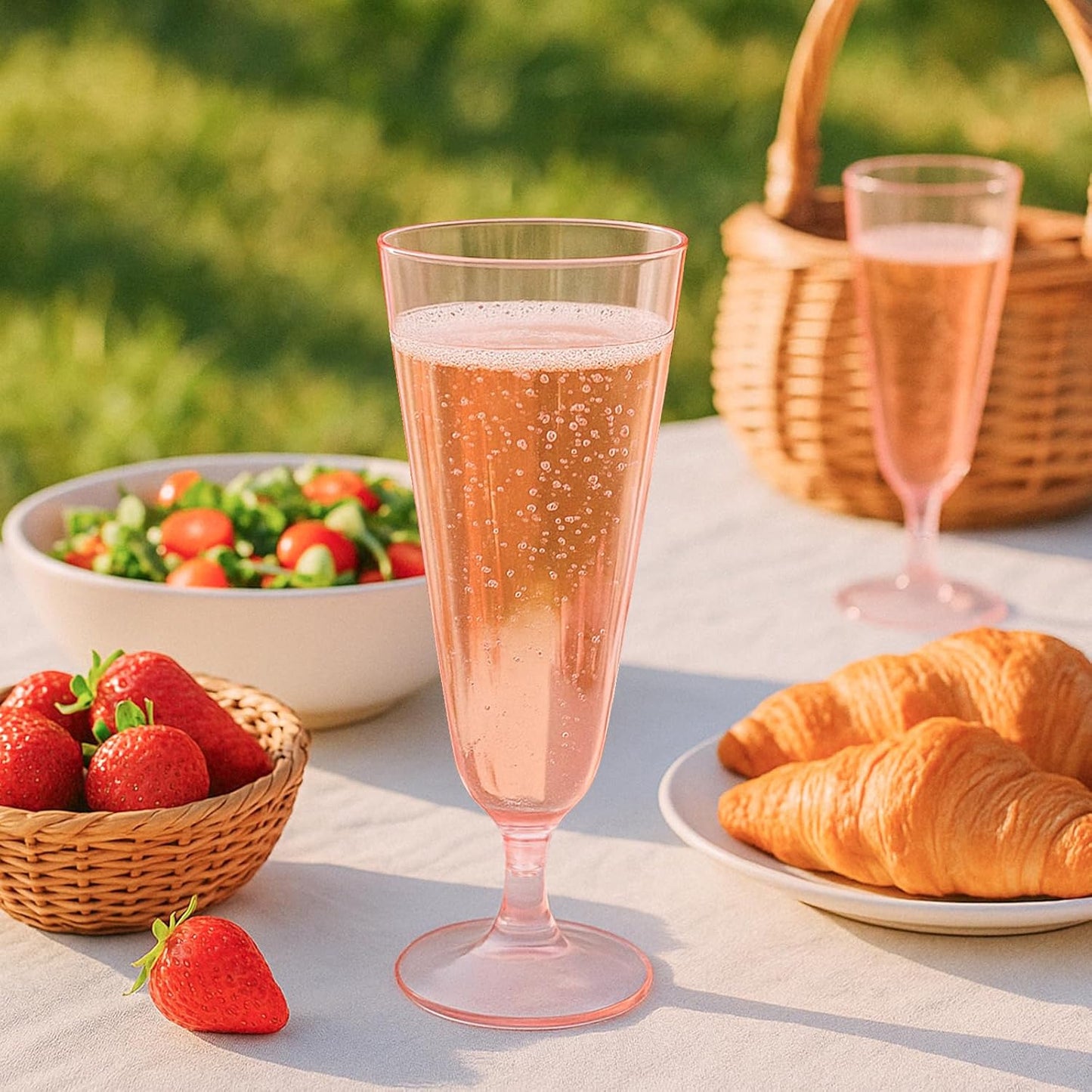 100 Pack Pink Clear Plastic Champagne Flutes, 5 Oz Disposable Champagne Glasses, Unbreakable Acrylic Mimosa Glasses Wedding Cocktail Cups for Engagement Birthday Graduation Party Decorations Supplies