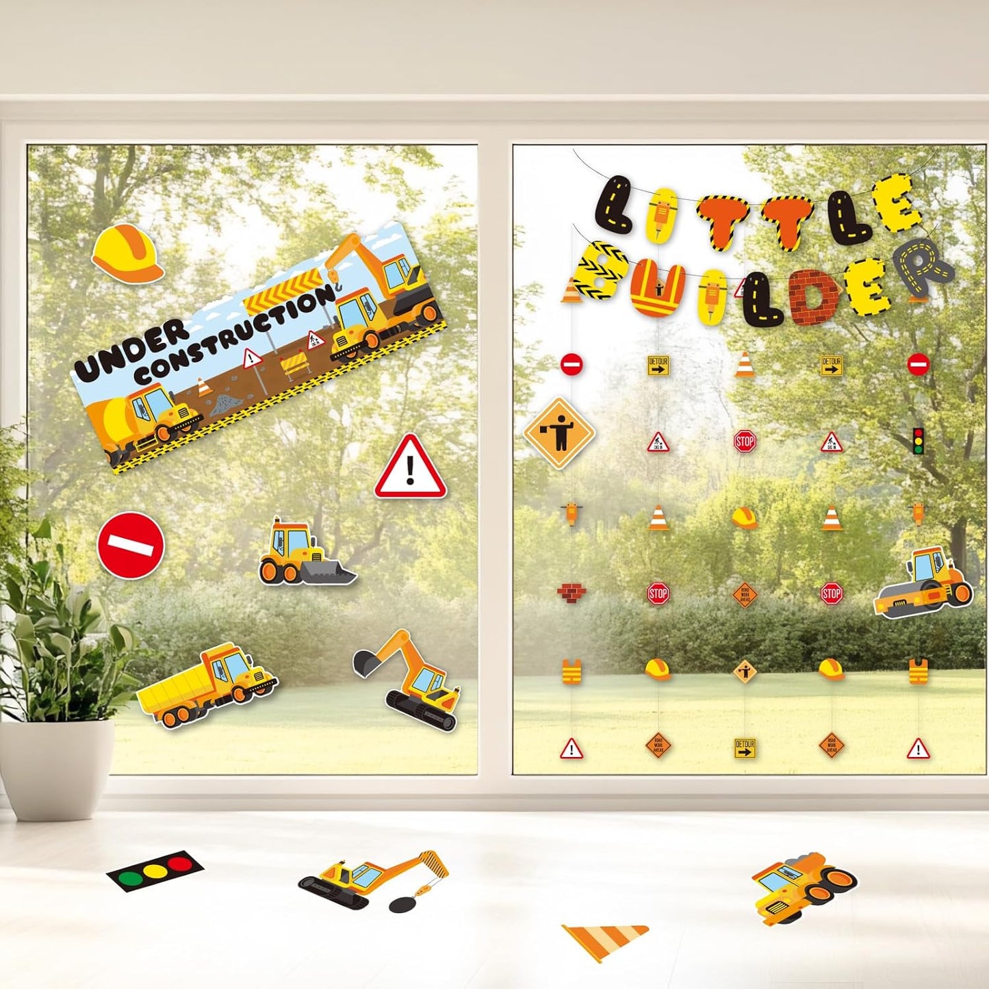 Construction Party Decorations, 20PCS Under Construction Banner Kit with Hanging Signs, Banners, Cutouts and Door Décor, Pre-Strung Building Theme Decor for Birthday or Event Setup