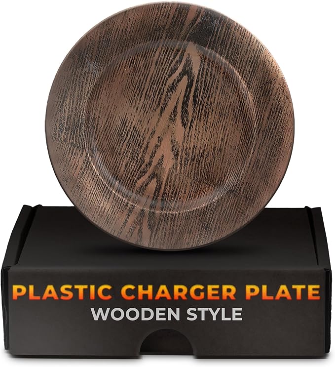 Easter Plastic Chargers for Dinner Plates Set of 4 - Large 13" Round Design -Colorfast and Elegant, Suitable for Dinner Settings, Weddings | Great Festive Home Decor Gifts, Faux Wood Charger Plates