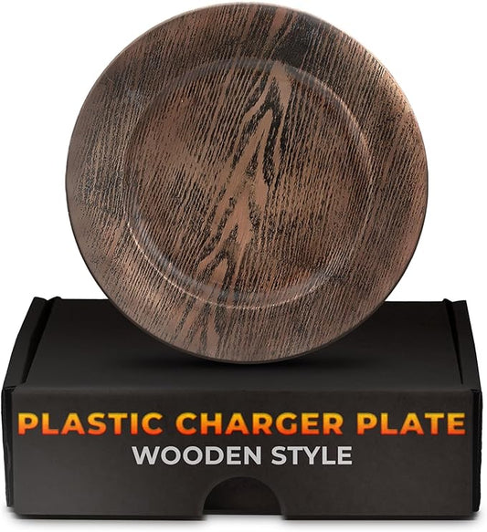 Easter Plastic Chargers for Dinner Plates Set of 4 - Large 13" Round Design -Colorfast and Elegant, Suitable for Dinner Settings, Weddings | Great Festive Home Decor Gifts, Faux Wood Charger Plates