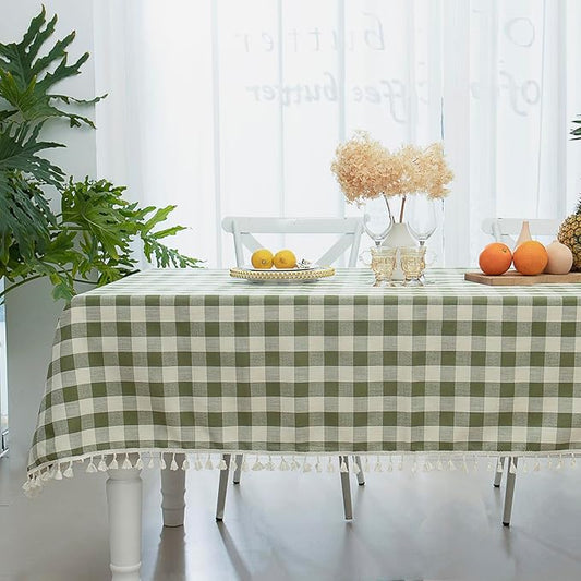 Buffalo Plaid Rectangular Tablecloth-Cotton Gingham Table Cloth for Kitchen Restaurant Farmhouse Christmas Décor (Rectangle/Oblong, 55x102,Green)