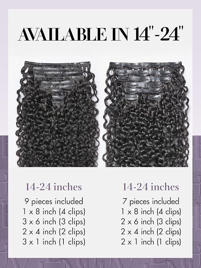 LUVME Burmese Curly Clip in Hair Extensions Real Human Hair Messy Curly Clip Ins Fullness with 2 Pack for Women Brazilian Remy Human Hair Natural Black 135g 16Inch