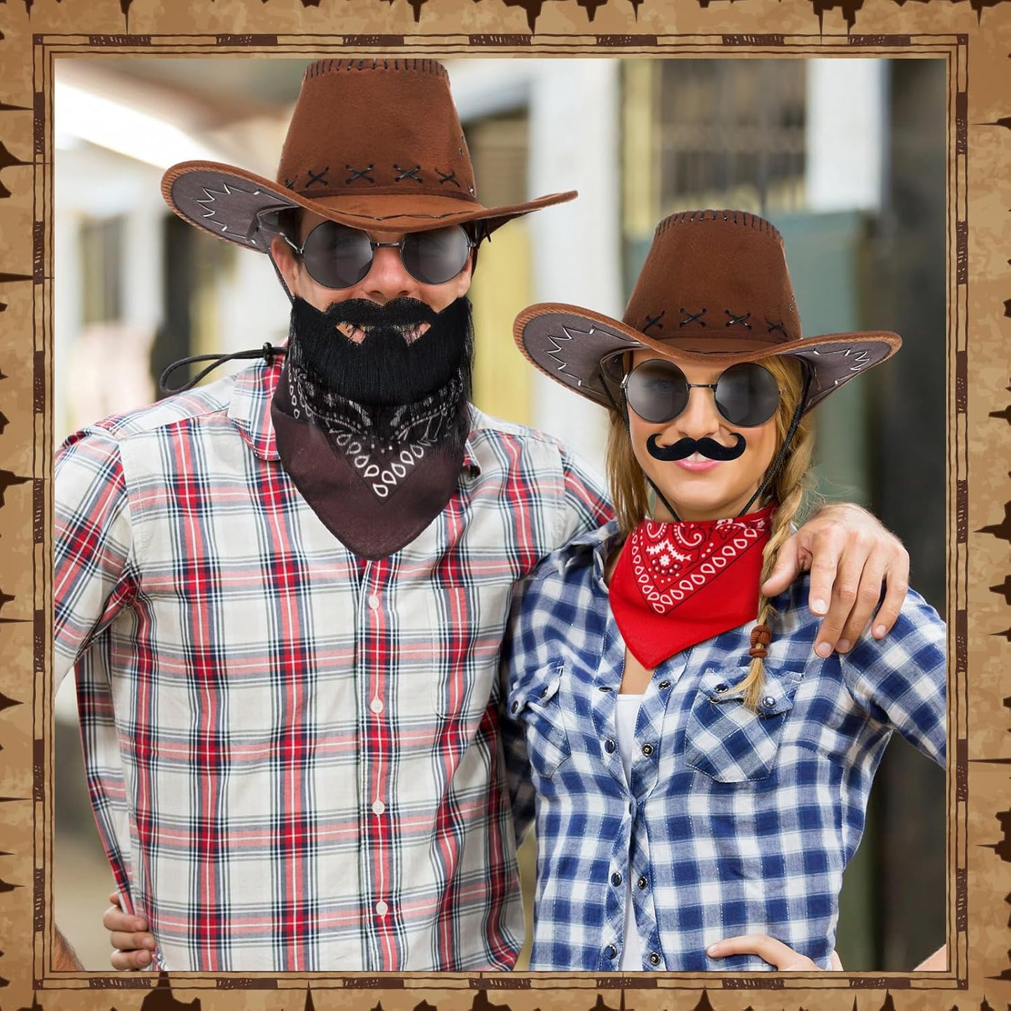 20 Pcs Halloween Western Photo Booth Props Kit Wanted Poster West Cowboy Party Decoration Western Wanted Theme Photo Booth Frame Cowboy Scarf Beard Glasses Hat Set for Halloween West Rustic Party