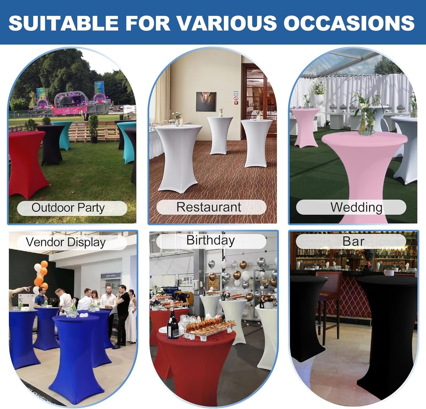 Cocktail Table Covers-Spandex Round High Top Table Cloths 4 Pack 32x43 Inch-White Stretch Fitted Bar Tall Tablecloth for Pub Bistro Highboy Party Event Banquet Height Folding Satnding Tables