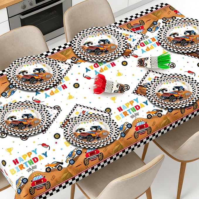 182pcs Monster Truck Party Supplies,Kids Birthday Plates and Napkins Set for Boys Birthday Party Decorations,Serves 30 Guests