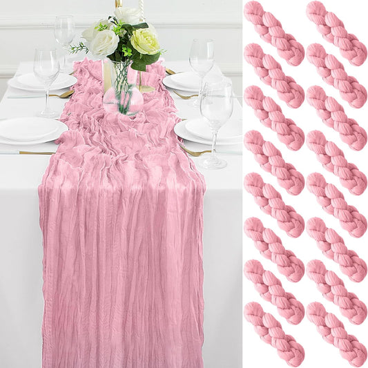 16Pack Pink Table Runner 10FT Cheesecloth Table Runner 35x120Inch Long Boho Cheese Cloth Table Runners Rustic Gauze Table Runners for for Party Wedding Bridal Shower Baby Shower Decorations