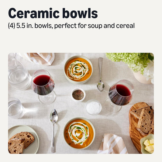 Amazon Basics Glazed Stoneware Bowls, 4-Piece Set, Dishwasher-Safe, 5.5 in., Ivory