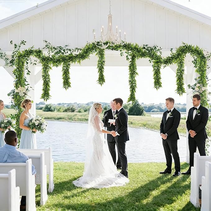 RECUTMS Fake Hanging Vines Plants Artificial Greenery Garland Artificial Bamboo Leaves Vine, Plastic Green Ivy Fake Hanging Plants for Home Wedding Garden Wall Indoor Outdoor Spring Decor(Green)