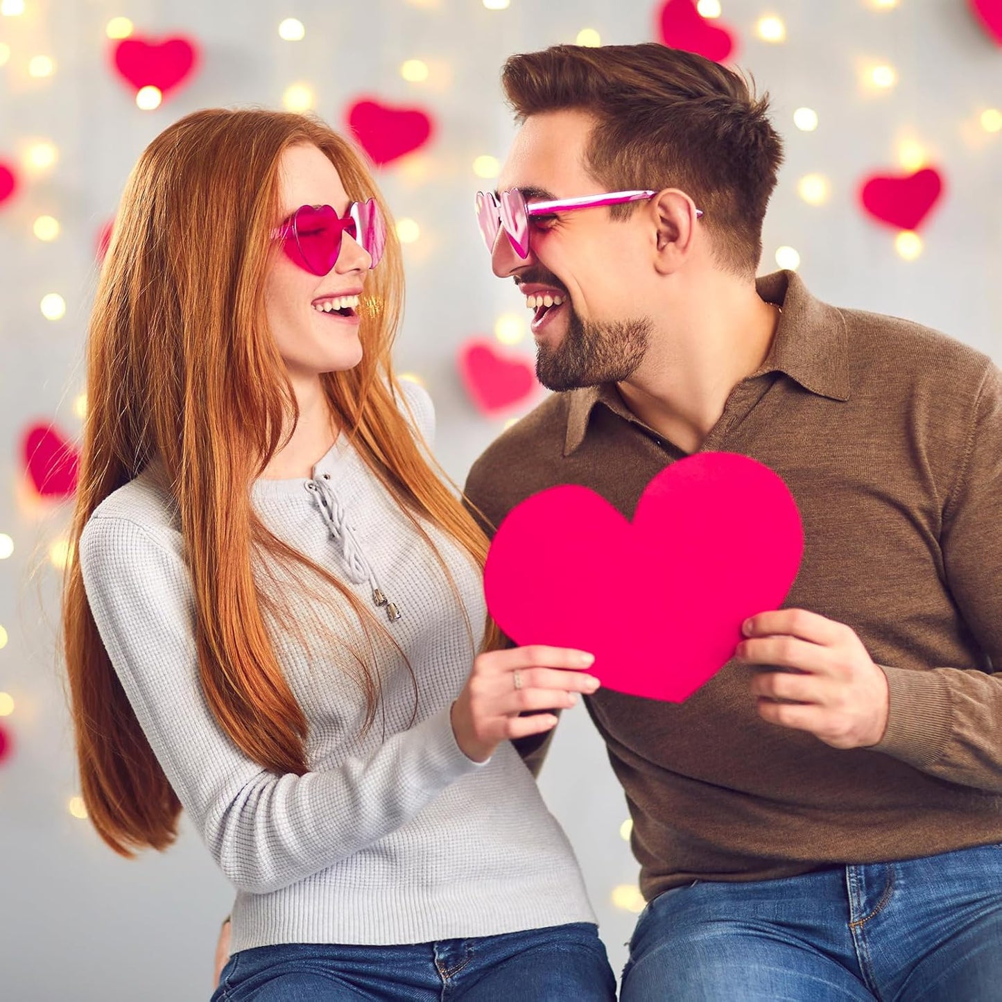PLULON Heart Sunglasses for Women 5/12/25 Pcs, Heart Glasses Valentine Day Rimless Shaped Candy Color Fun Glasses Party Favor