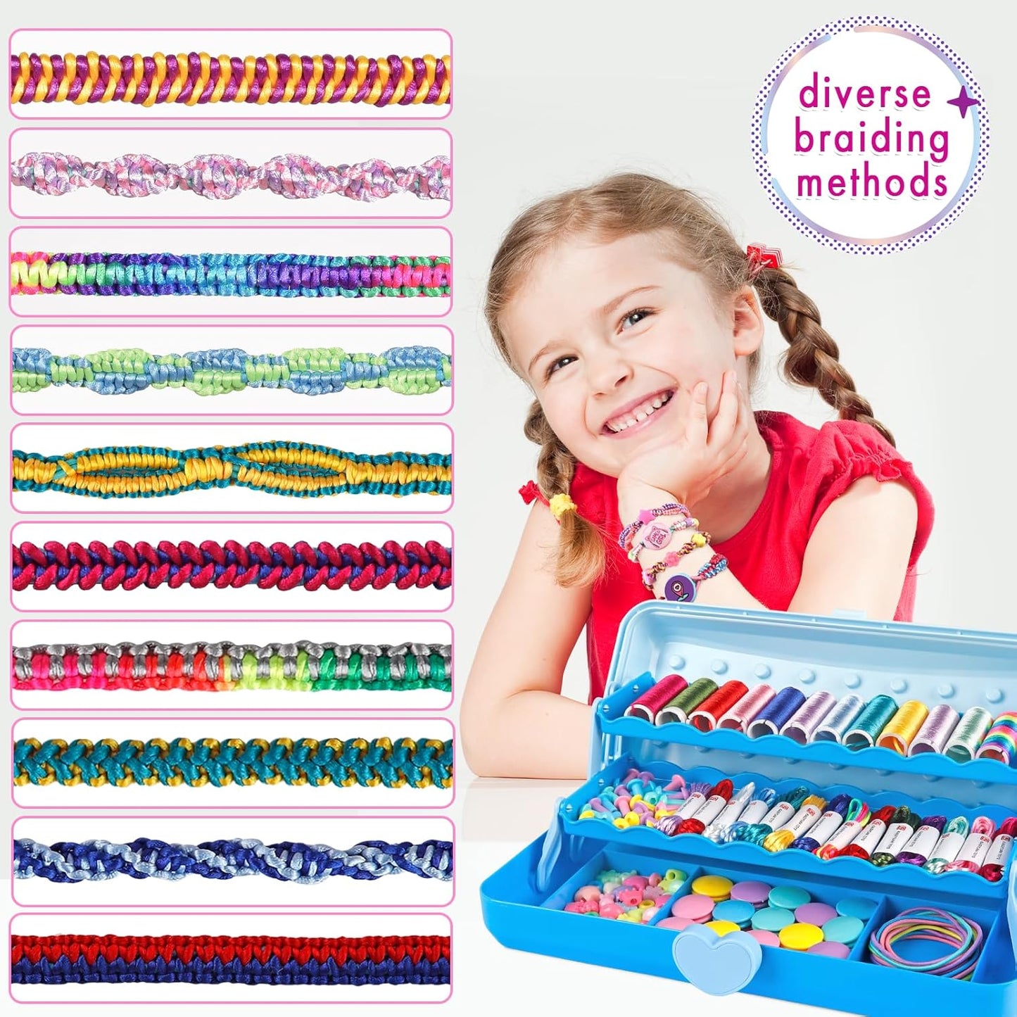 Friendship Bracelet Making Kit with Storage Box,DIY String Bracelet Arts and Craft for Girls Aged 8-12,Kids' Travel Activity Toy Set,Birthday Gifts for Ages 6 7 8 9 10 11 12 Year Old (Light Blue)