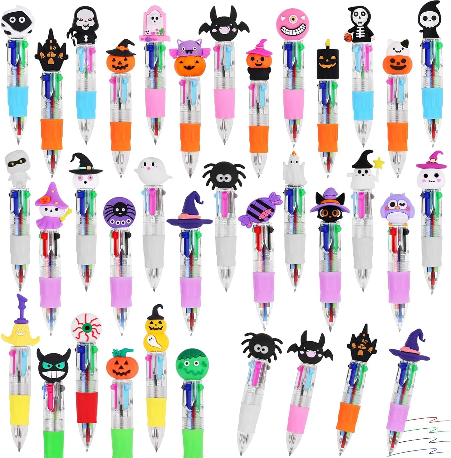 32Pcs Mini Multicolor Pens in One 4-in-1 Cute Pens Bulk for Kids, Ballpoint Pen for Birthdays and Children's Parties, Fun Gifts Assorted Ink Kawaii Pen(Halloween)