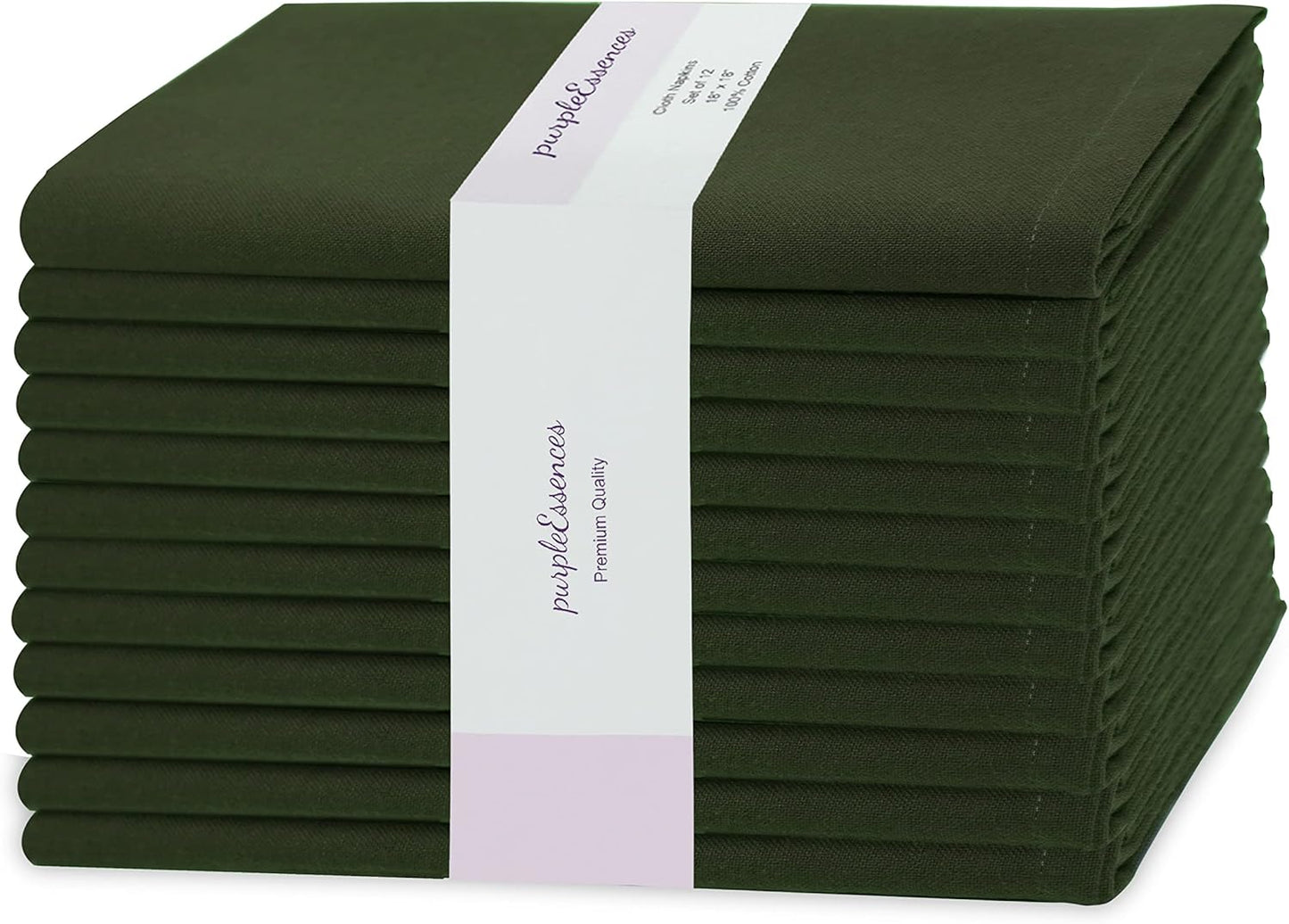 PurpleEssences Set of 12 Cloth Dinner Napkins 100% Cotton 18x18 Inch - Soft Durable Washable - Ideal for Farmhouse Party Fall Thanksgiving - Perfect Everyday Use Table Linen - Olive Green