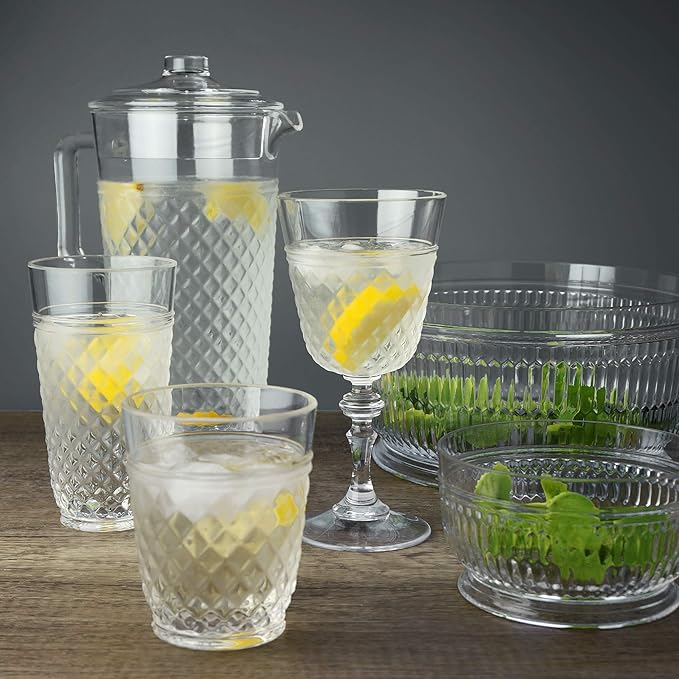 PG Plastic Wine Glasses 15oz - Set of 4 Clear Acrylic Water Glasses - Plastic Tumblers, Safe & Reusable, Drinkware for Indoor & Outdoor Glassware