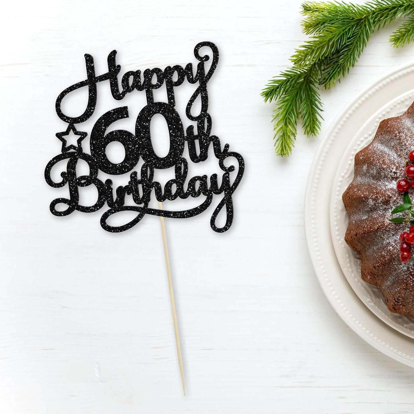 1 Pack Happy 60th Birthday Cake Topper Black Glitter 60 & Fabulous Cheers to 60 Years Old 60th Birthday Cake Pick for Celebrating 60th Birthday Anniversary Party Cake Decorations Supplies